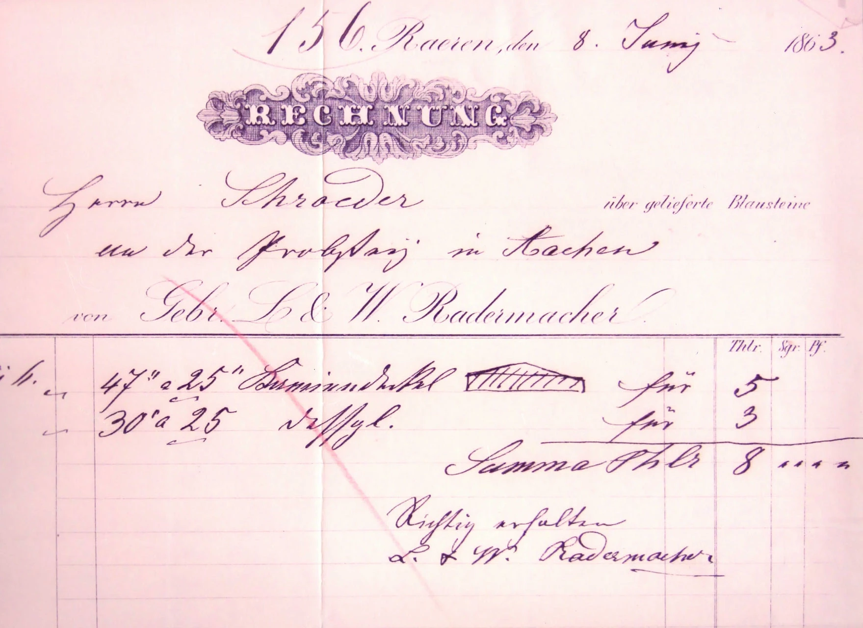 Radermacher Rechnung 1863